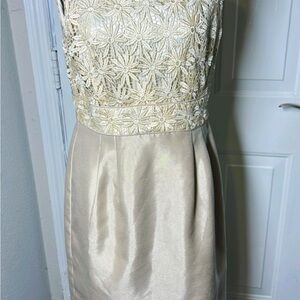 Tahari ASL Beige Lace Midi Dress
